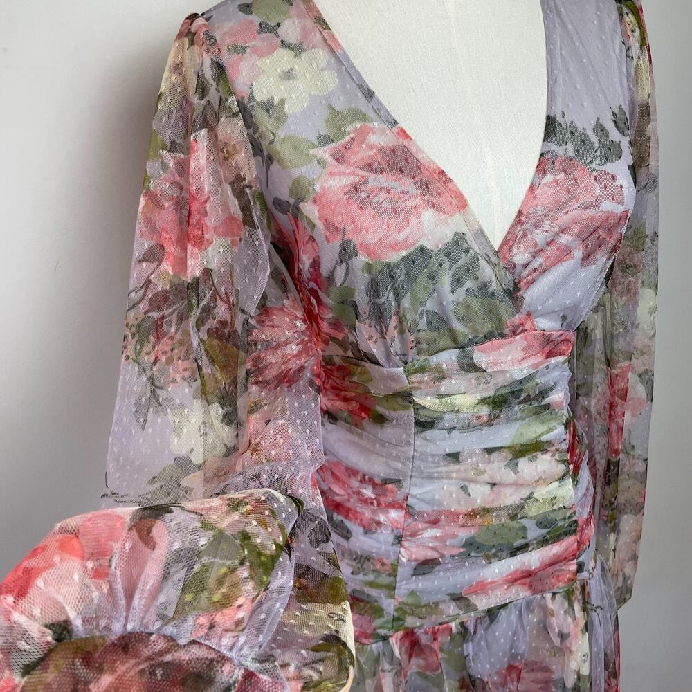 Asos Floral Kentucky Derby Dress Womens 8 Ethereal Mesh Romantic Cottage - Picture 2 of 10